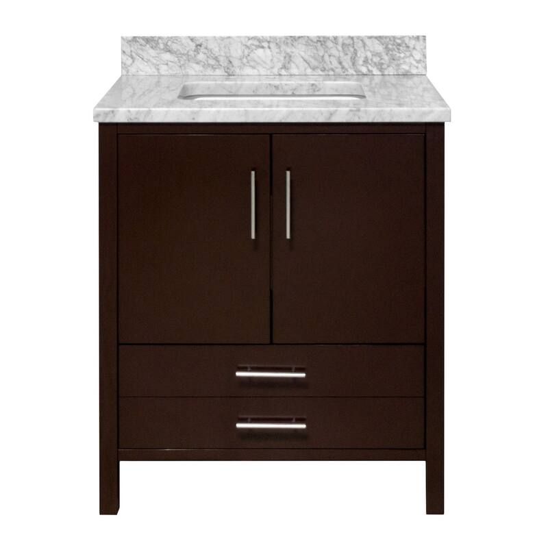 KitchenBathCollection California 30" Bathroom Vanity with Carrara Marble Top