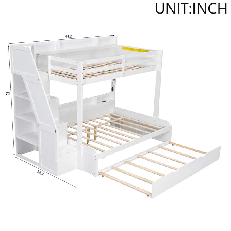 Twin over Full Bunk Bed with Storage Stairs, Trundle, LED Shelf & USB Port by Harper&Bright Designs