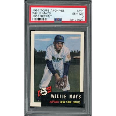 Willie Mays 1991 Topps Archives 1953 Reprint Baseball Card #244 Graded PSA 10 GEM MINT - 8'6" x 11'6"