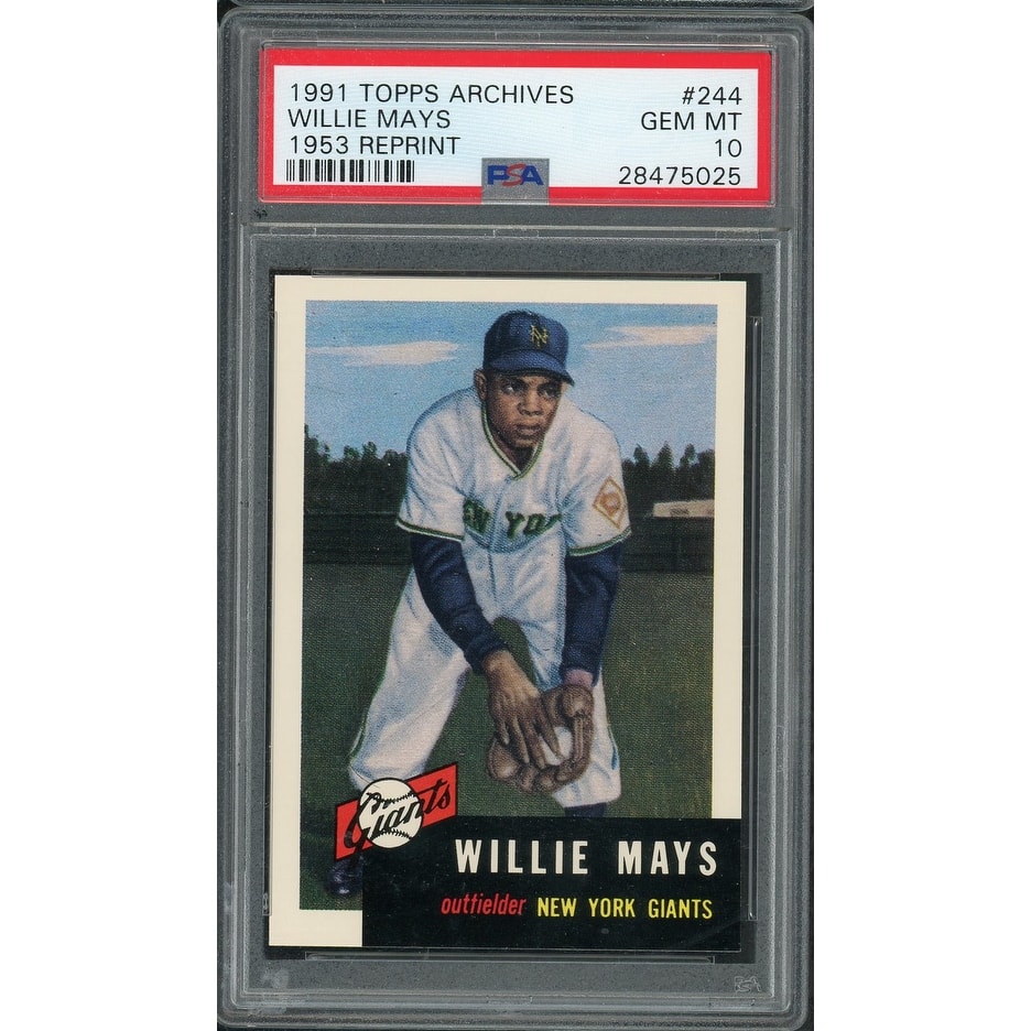 Willie Mays 1991 Topps Archives 1953 Reprint Baseball Card #244 Graded PSA 10 GEM MINT - 8'6" x 11'6"