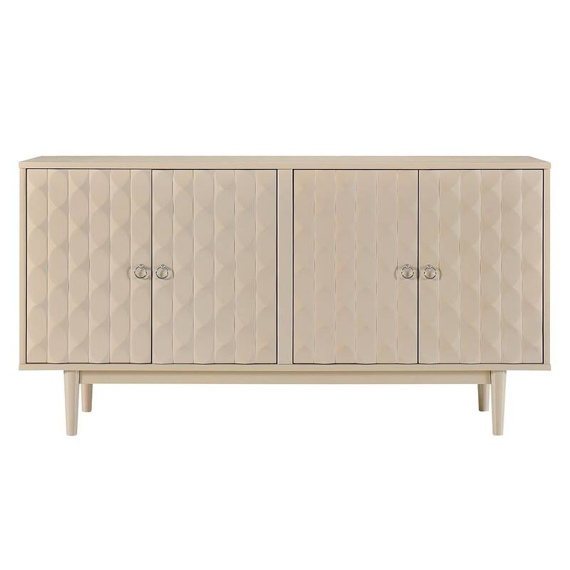 60" Modern 4-Door with Convex Pattern Doors and Silver Handles Buffet/Sideboard
