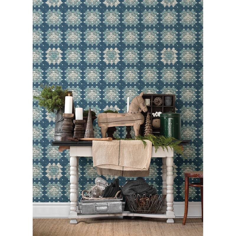 Chesapeake Maud Blue Crochet Geometric Wallpaper