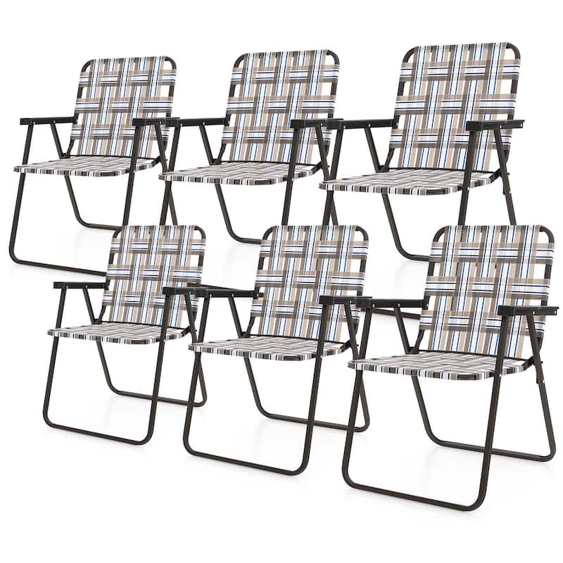 2/4/6 PCS Patio Folding Chair Portable Lawn Chairs with Armrest - 6 pcs
