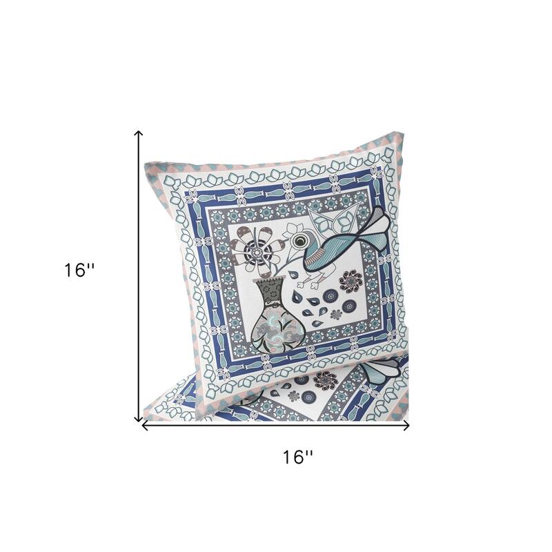 HomeRoots Set of Two 16" X 16" Gray and White Peacock Blown Seam Floral Indoor Outdoor Throw Pillow - 16.00' X '16.00' X '5.00