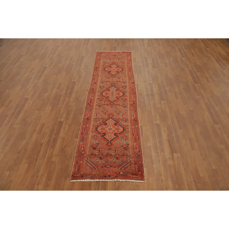 Hand Knotted Oriental 100% Wool Carpet Traditional Geometric Brown Mahal Runner Rug - 10' 1'' X 2' 7''