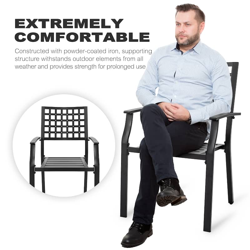 Nuu Garden Outdoor 2-Piece Stackable Dining Chair Set, Powder-coated Iron Frame, Black