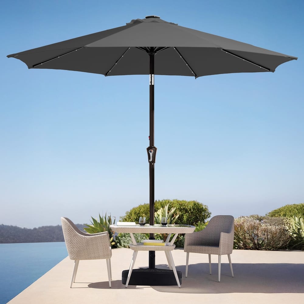 9ft Patio Market Umbrella with LED Lights,Crank & Tilt