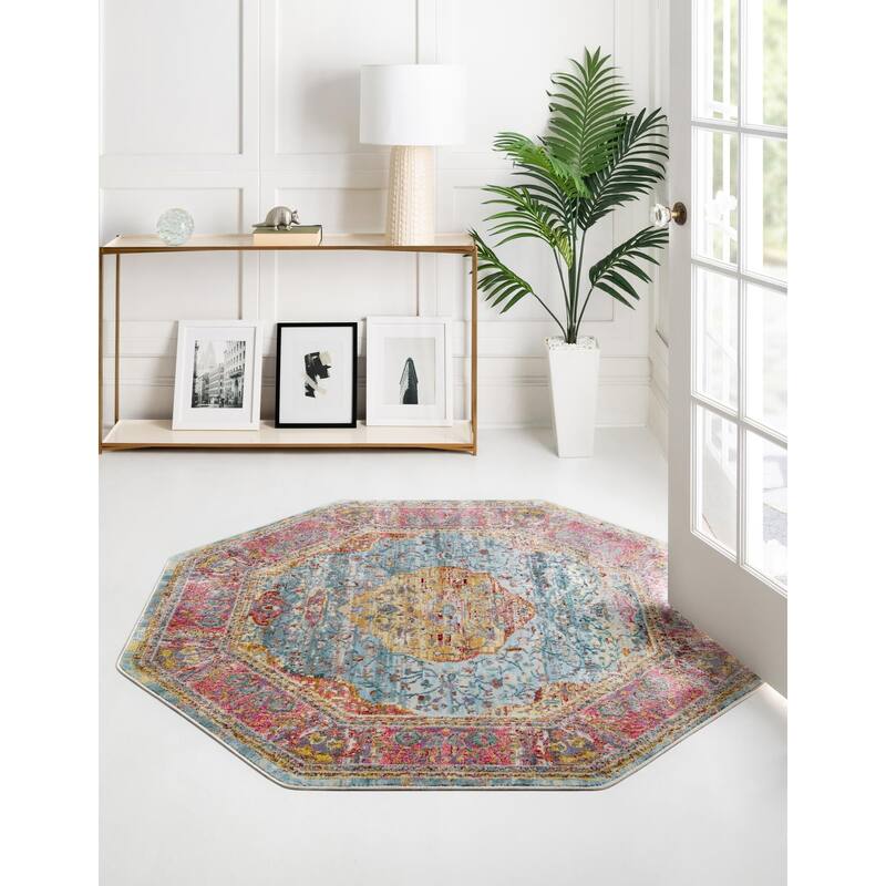 Traditional Samana Collection Area Rug - 5'x5' Octagon - Light Blue