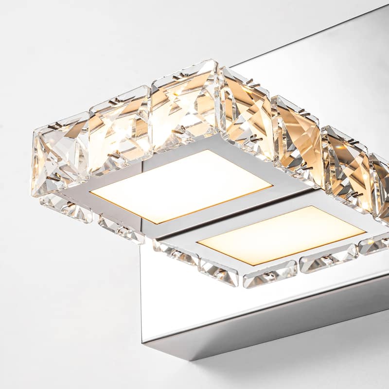 3-Light Modern Chrome Crystal Wall Light Square Integrated LED 3000K Bathroom Vanity Light