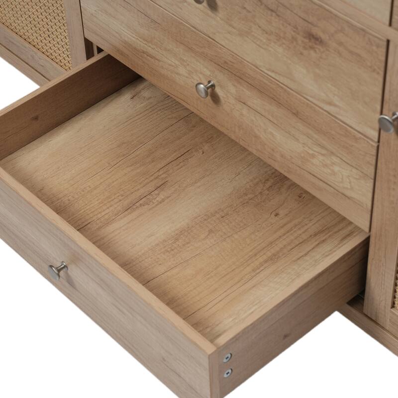 Bathroom Vanity with SMC Sink, Large Storage Bathroom Storage Cabinet with Soft Close Drawers and Rattan Doors