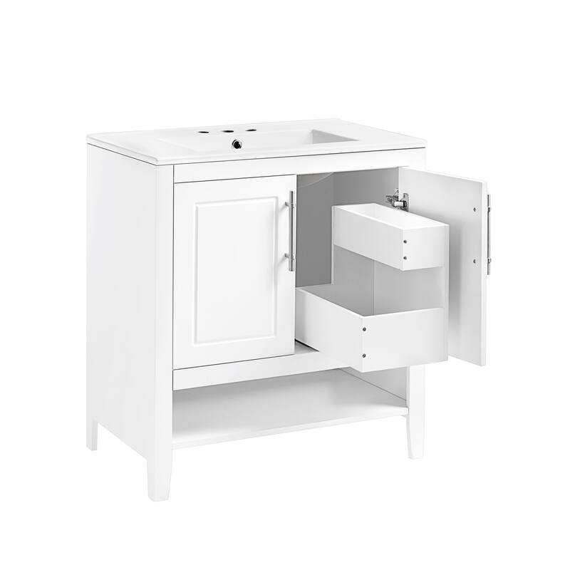 30" Bathroom Vanity Set with Sink, Solid Wood & MDF Board, Freestanding with Multi-Functional Drawers & Doors