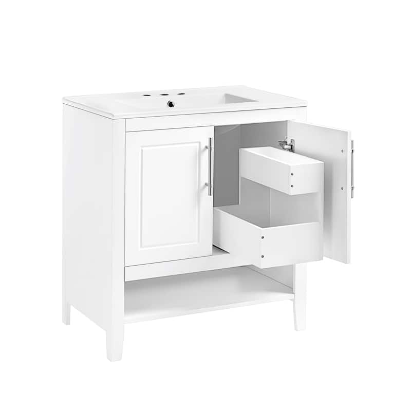 Roomfitters 30" Bathroom Vanity with Sink, Cabinet with Doors and Drawers, Multi-Functional MDF Frame and Storage, White