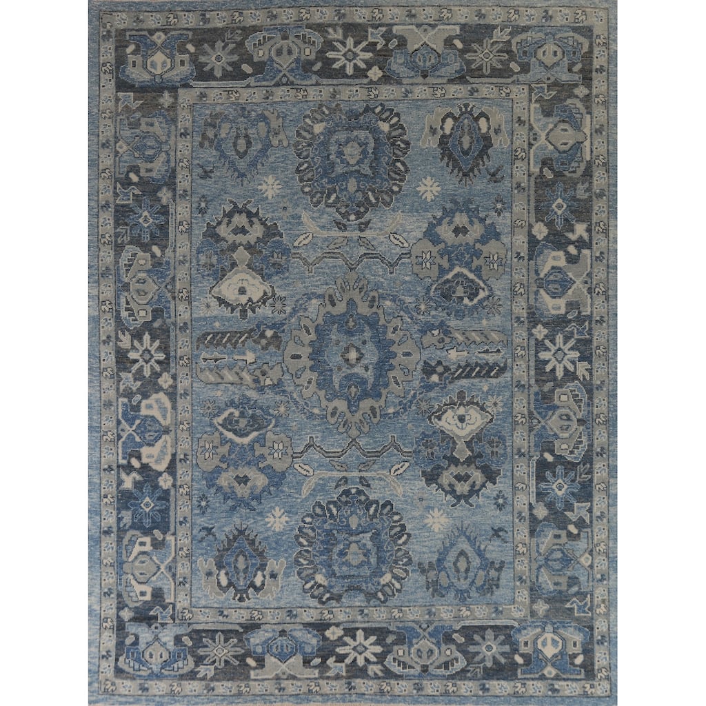 Hand Knotted Oriental 100% Wool Carpet Transitional All-Over Navy Blue & Blues Oushak Area Rug - 11' 1'' X 9' 3''