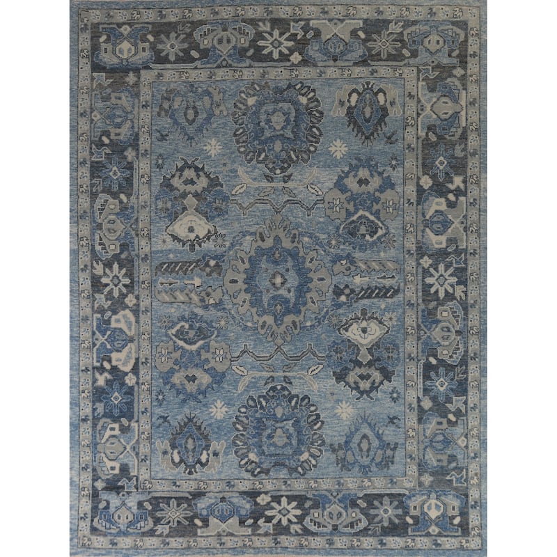 Hand Knotted Oriental 100% Wool Carpet Transitional All-Over Navy Blue & Blues Oushak Area Rug - 11' 1'' X 9' 3''