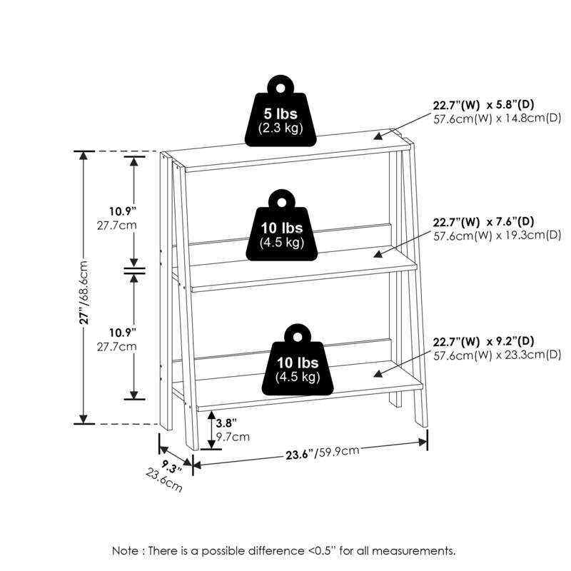 26.67 in. Tall Espresso Wood 3-Shelf Bookcase