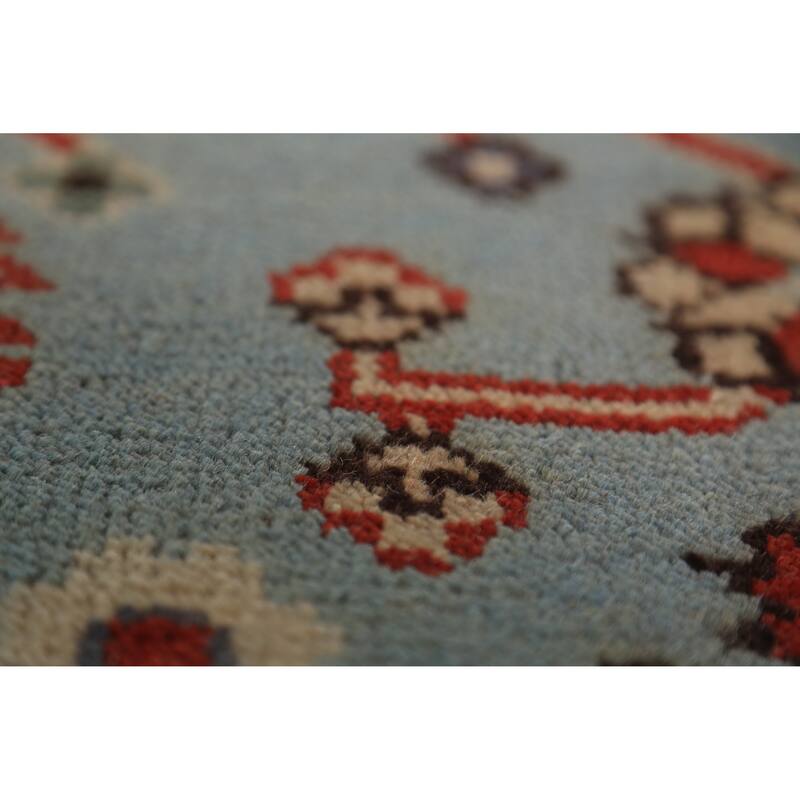 Light Blue Geometric Kazak Indian Area Rug Hand-Knotted Wool Carpet - 8'0"x 10'1"