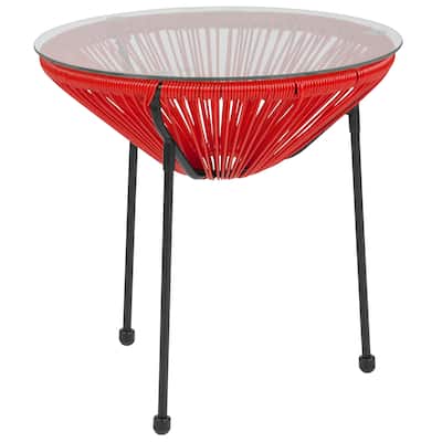Rattan Table with Glass Top - 19.75"W x 19.75"D x 19.25"H - 19.75"W x 19.75"D x 19.25"H
