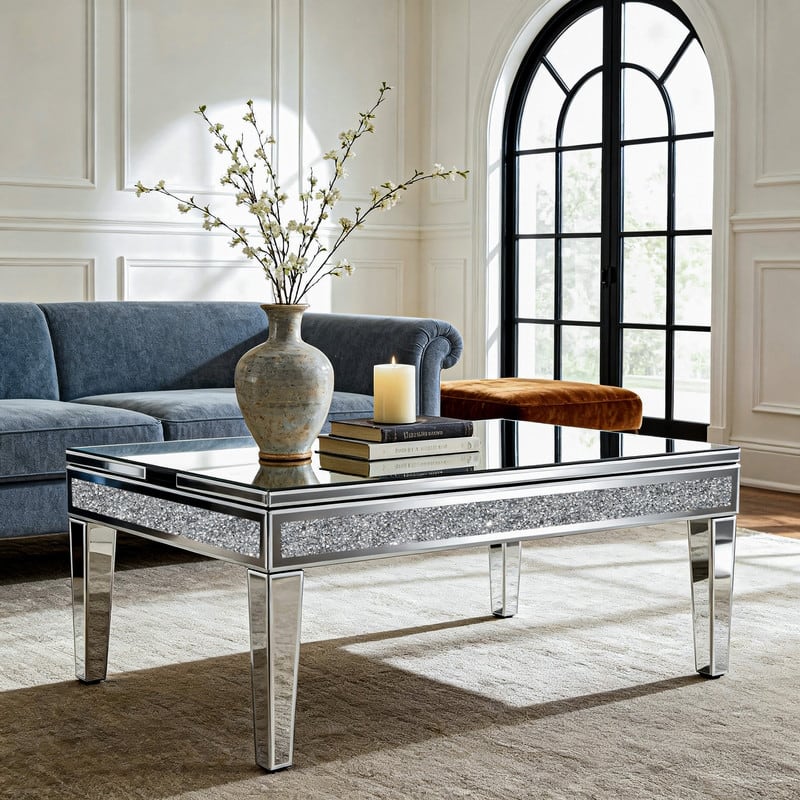 18" Lift Top Mirror Glass Coffee Table with Hidden Storage