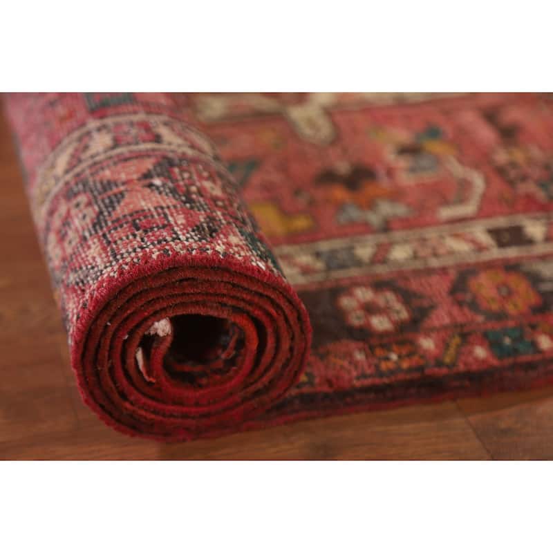Pink Gharajeh Persian Vintage Runner Rug Handmade Tribal Wool Carpet - 3'2"x 12'9"