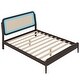 preview thumbnail 7 of 7, Antique Espresso Queen Size Wood Storage Platform Bed with Rattan LED Headboard