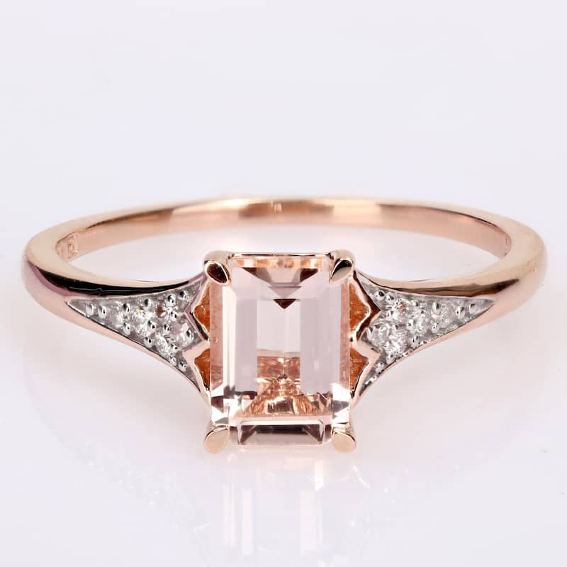 Miadora 10k Rose Gold Octagon-cut Morganite and 1/10ct TDW Diamond Ring