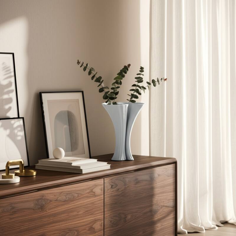 Stoneware Decorative Vase Modern Sculptural Elegant Curved Silhouette - 7.75" x 7.75" x 10.25"