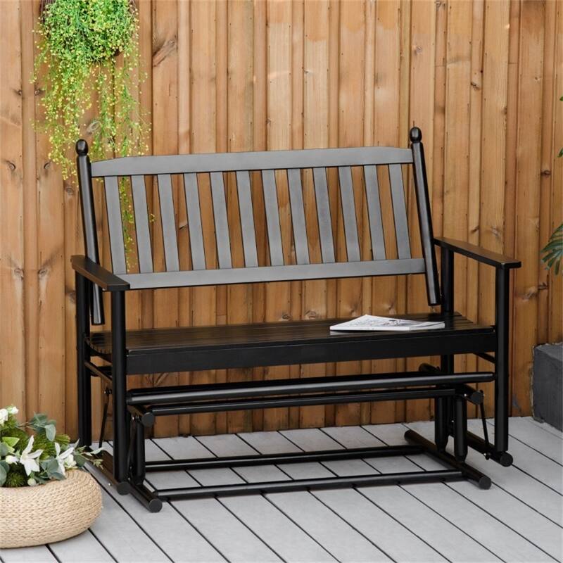 Black Two-Person Wooden Glider Bench with Comfortable Wide Seat and High Back Support - 49.25" L x 27" W x 40.25" H