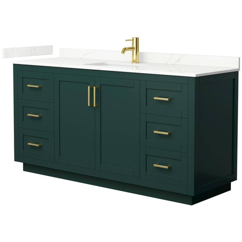 Wyndham Collection WCF292966S-QTZ-UNSMXX Miranda 66" Free Standing - Green / Giotto Quartz Top / Brushed Gold Hardware