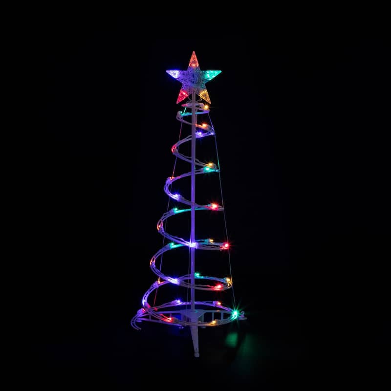 Set of 2 LED Lighted Multi-Color Outdoor Spiral Christmas Cone Trees 3' 4'