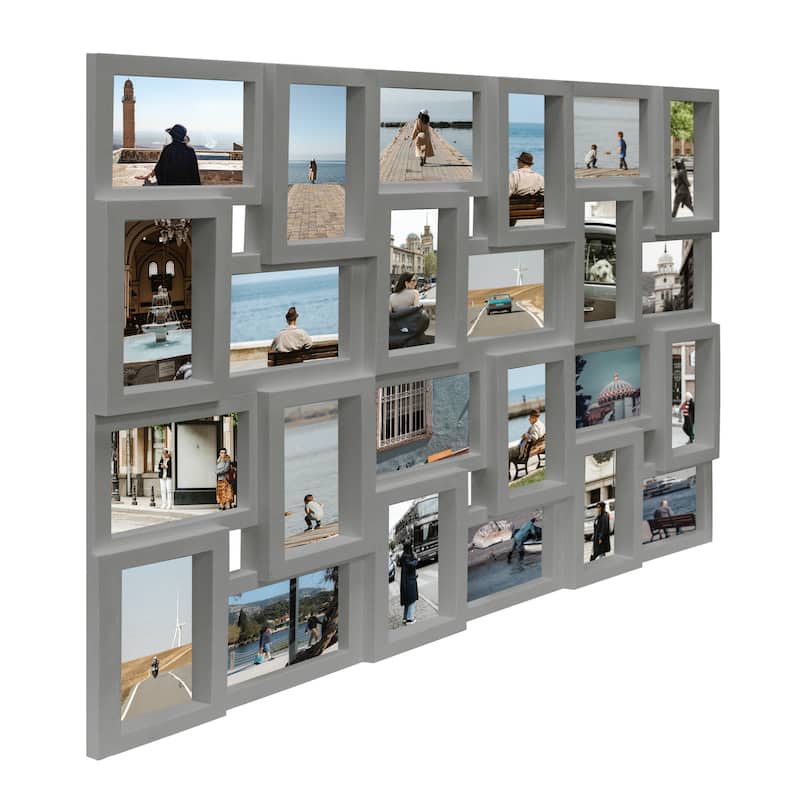 HELLO LAURA Rustic 24 Opening Photo Frame Family Collage Wall Hanging Picture Frame