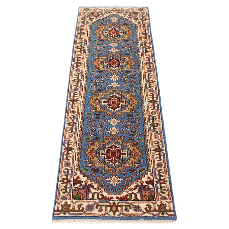 ECARPETGALLERY Hand-knotted Serapi Heritage Blue Wool Rug - 2'6 x 9'11