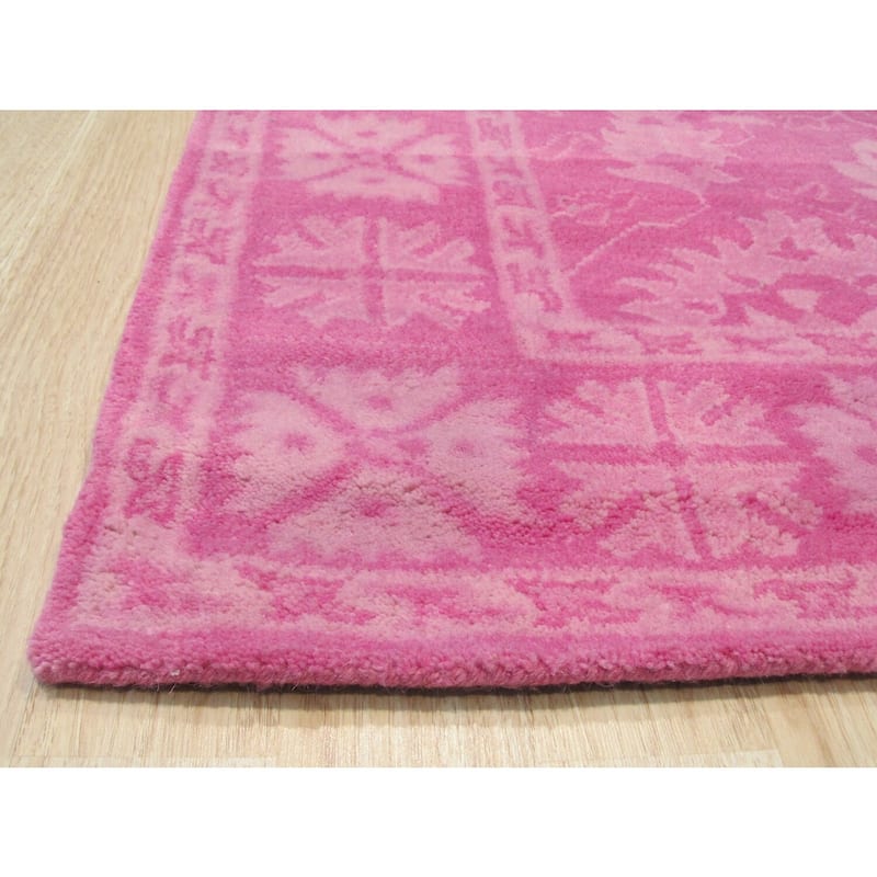 Pink Hand-Tufted Wool Traditional Overdyed Rectangle Rug, 7'9 x 9'9 - Soft wool rug with stylish color fade. - N/A