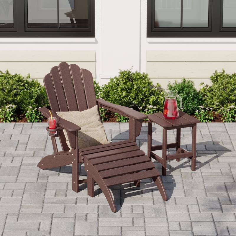 Aderson Outdoor Poly Adirondack Chair with Side Table and Ottoman
