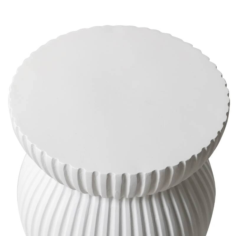 Mander Fiberstone Side Table - Ribbed Hourglass End Accent Table for Indoor or Outdoor Use