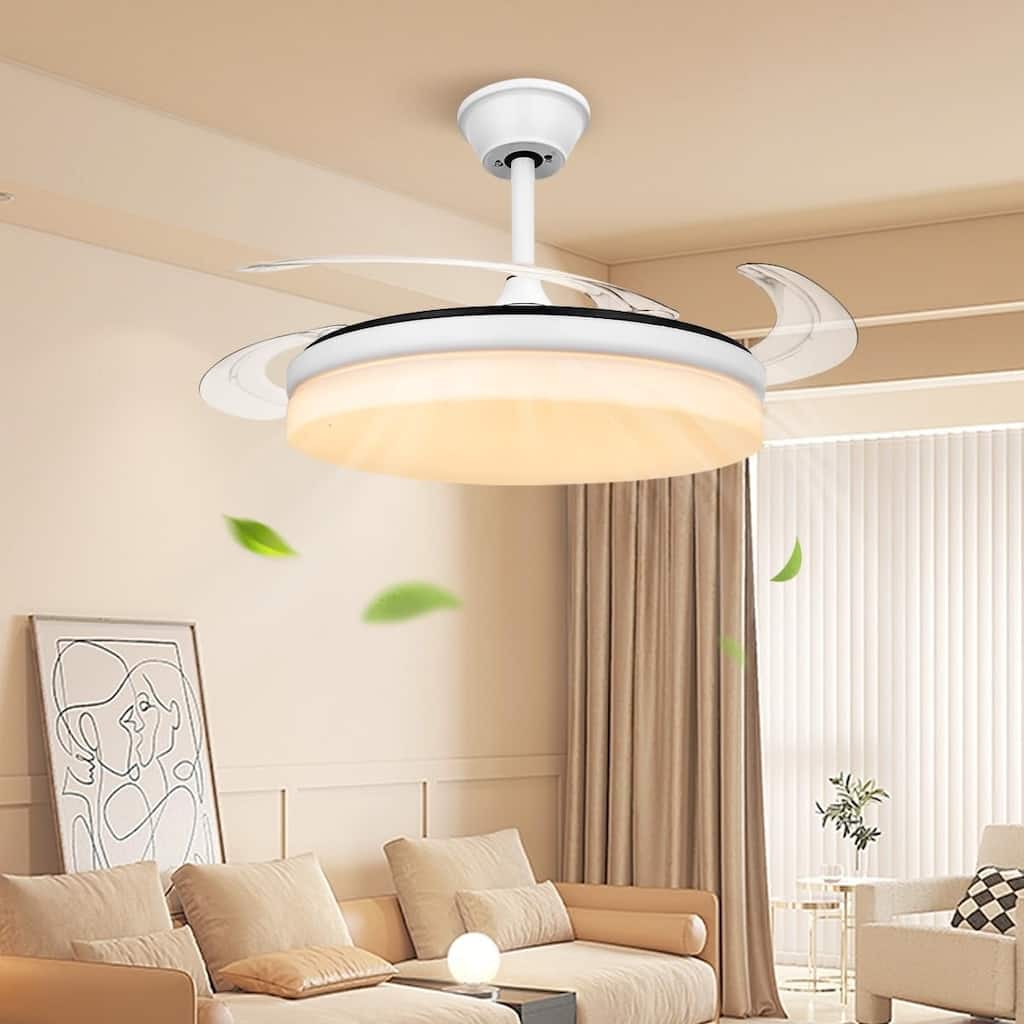 42 Inch LED Lighting Ceiling Fans, Smart Modern Ceiling Fan with Retractable Blades