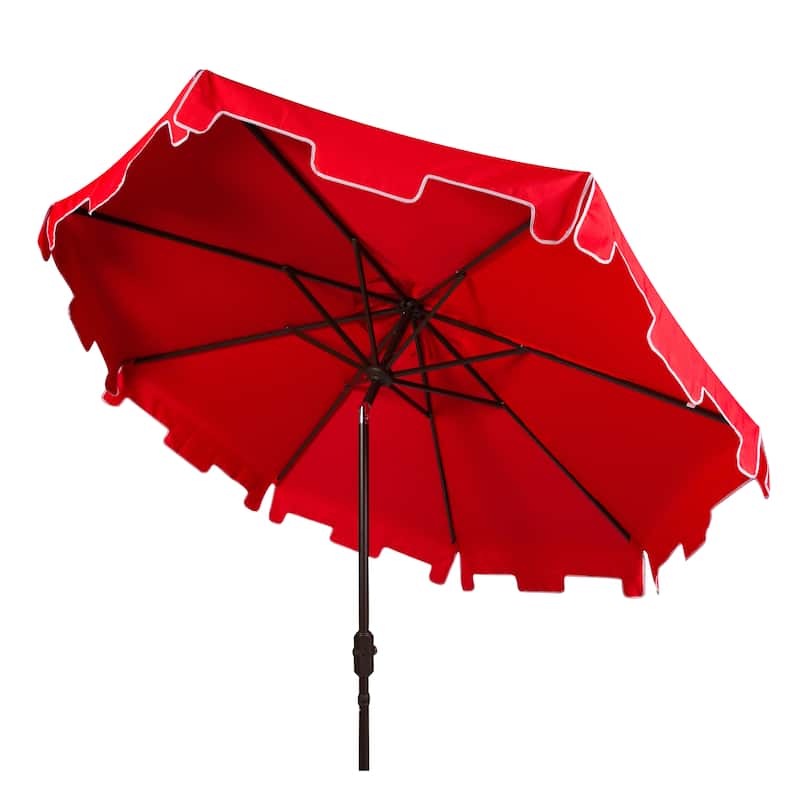 SAFAVIEH Sinica Aluminum Tilt And Crank 9-Foot Crank Market Patio Umbrella with Flap