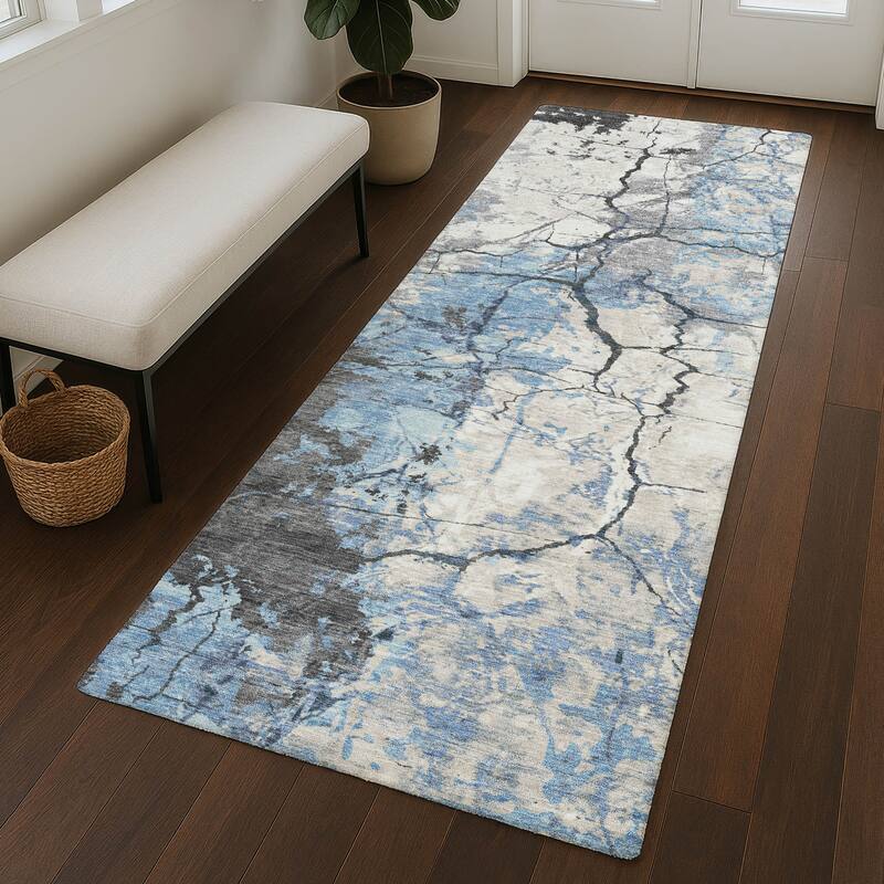 Machine Washable Indoor/ Outdoor Modern Crackle Chantille Rug