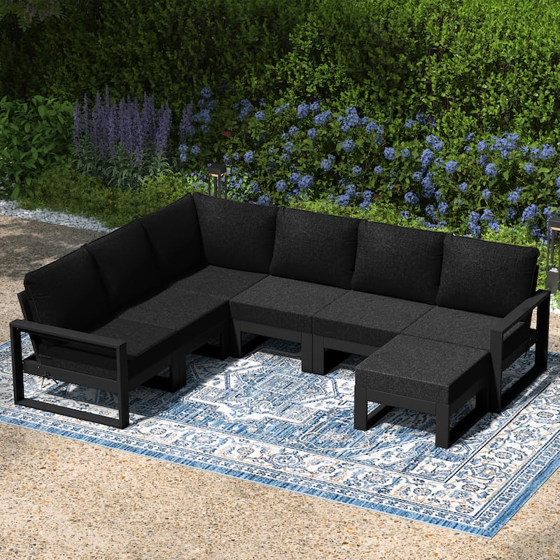 Endless Patio 7-Piece Deep Seating Set with Ottoman with Black Frame