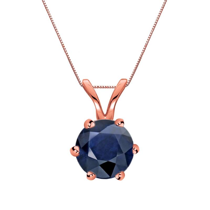 Auriya 14k Gold Blue Sapphire Solitaire Necklace 1ctw 6-Prong - Rose