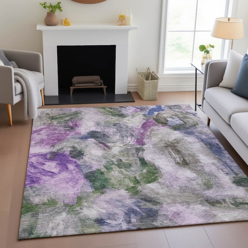 Machine Washable Indoor/Outdoor Modern Brushstrokes Chantille Rug