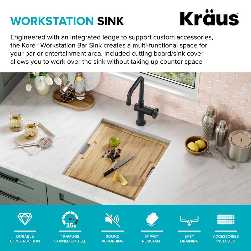 KRAUS Kore Workstation Undermount Stainless Steel Kitchen Sink