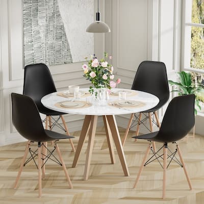 Furniwell Set of 4 Dining Chairs,Plastic Armless Chairs, Mid-century Modern, Kitchen, Dining Room, Bedroom, Living Room