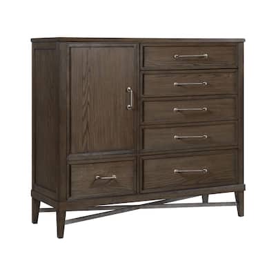 Preston 54" Wide Bedroom Gentleman's Chest with 6 Drawers, Weathered Vintage Oak
