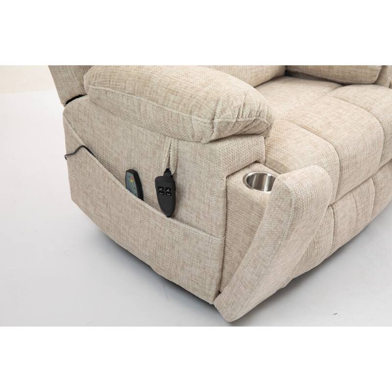 Velvet Oversized Power Lift Recliner Chair, 180° Flat with Massage