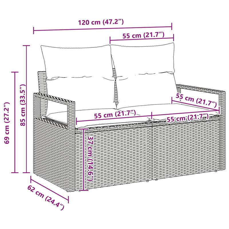 7 Piece Garden Sofa Set with Cushions - 91.3×48×27.2