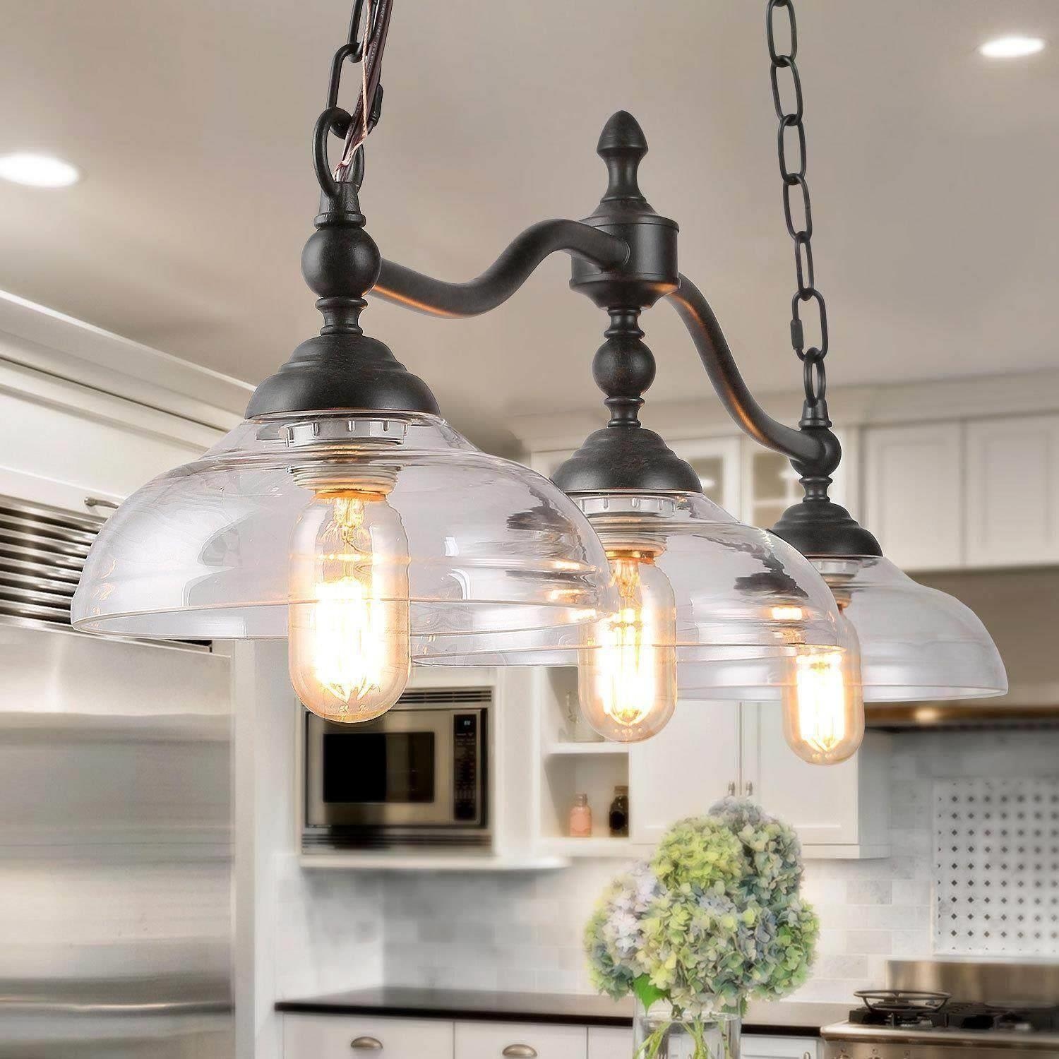 Modern Farmhouse 3 Light Linear Chandelier Glass Kitchen Island