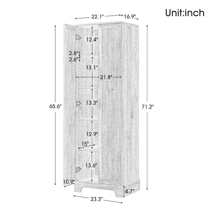 23 in. W x 71 in. H MDF Bathroom Storage Cabinet with Two Doors and Adjustable Shelves - 23" x 71" in.
