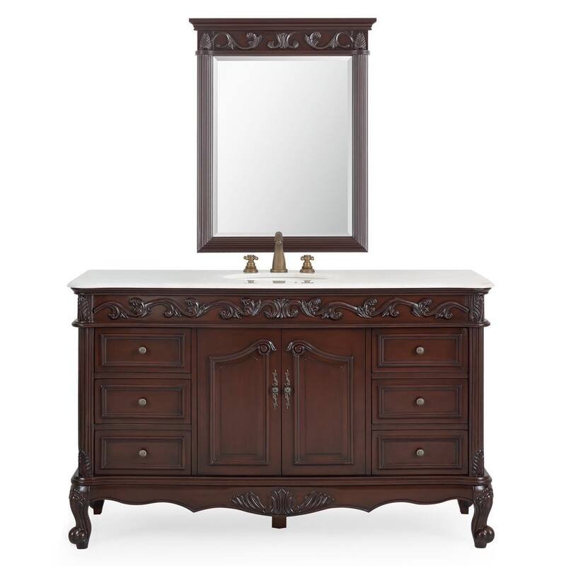 Benton Collection 56 Inch Antique White Traditional Style Single Sink Beckham Bathroom Vanity