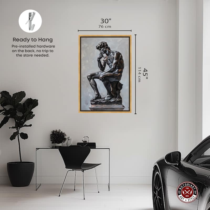 Notoriart Ebony Statue In Thought Framed Men Style 1 Piece Canvas Wall Art