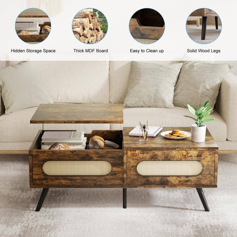Mixoy 48-Inch Wood Lift Top Coffee Table with Hidden Compartment&Storage Shelf,Lift Tabletop Dining Table for Living Room,Office